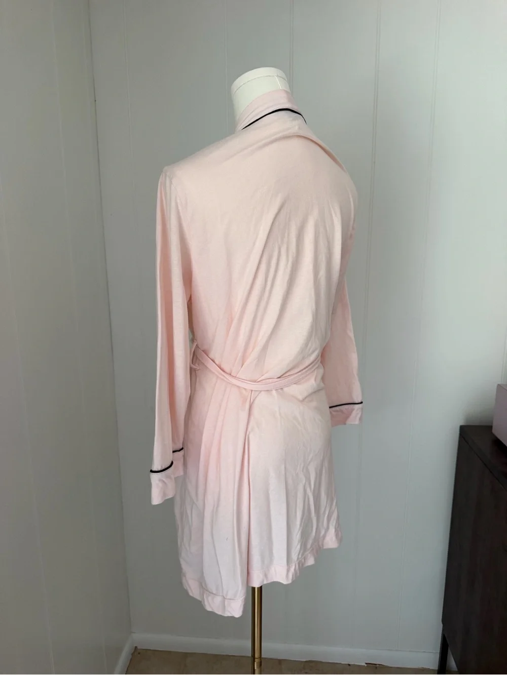 kate spade Light Pink Short Robe with Black Trim and Bow Accents